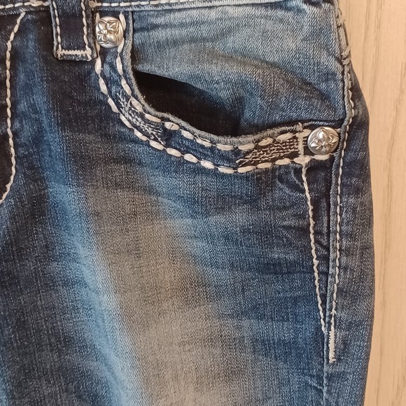 Miss Me Jeans, Size 27, Distressed, Bedazzled, Mid-Rise, 30W x 28L, Boot Cut - Picture 3 of 12